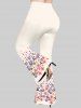 Plus Size Colorful Peach Blossom Flowers Leaf Print Flare Pants -  