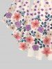 Plus Size Colorful Peach Blossom Flowers Leaf Print Lattice Crisscross Flare Sleeve Top -  