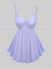 Plus Size Rose Flower Print Lace Trim Lace-up Ruffles Blouse and Ruched Ribbed Textured Cami Top -  