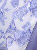 Plus Size Rose Flower Print Lace Trim Lace-up Ruffles Blouse and Ruched Ribbed Textured Cami Top -  