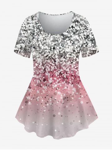 Plus Size Sequins Print Ombre Short Sleeves T-shirt - LIGHT PINK - XS
