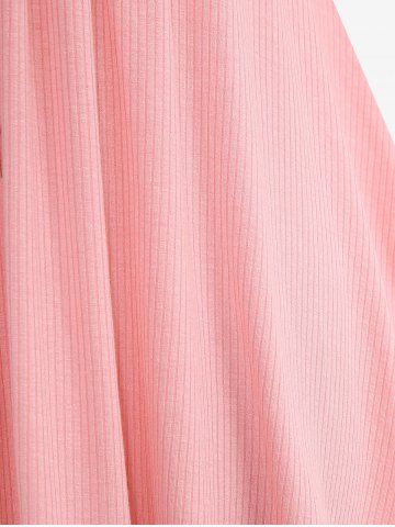 Plus Size Grommets Lace Up Ripped Braided Sleeve Ruffles Ruched Ribbed Textured T-shirt