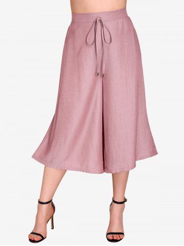 Plus Size Lace Up Pockets Culotte Pants - LIGHT PINK - M | US 10