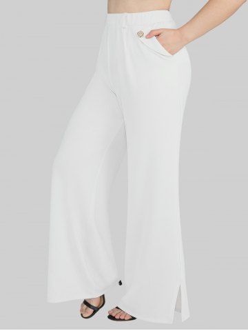 Pantalon Fente Latérale à Jambe Large En Couleur Unie De Grande