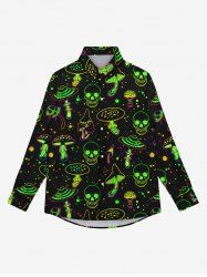 Gothic Turn-down Collar Glitter Skulls Mushrooms Print Buttons Shirt For Men -  
