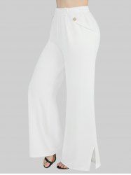 Pantalon Fente Latérale à Jambe Large en Couleur Unie de Grande Taille avec Poche - Blanc de Crème  2X | US 18-20