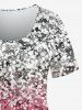 Plus Size Sequins Print Ombre Short Sleeves T-shirt -  