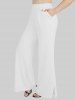 Pantalon Fente Latérale à Jambe Large en Couleur Unie de Grande Taille avec Poche - Blanc de Crème  1X | US 14-16