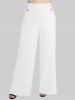 Pantalon Fente Latérale à Jambe Large en Couleur Unie de Grande Taille avec Poche - Blanc de Crème  2X | US 18-20