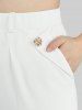 Plus Size Button Slant Pocket Split Side Solid Wide Leg Pants -  