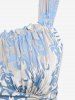 Plus Size Floral Flocking Ruched Cinched Ruffles Asymmetrical Tank Top -  