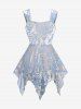 Plus Size Floral Flocking Ruched Cinched Ruffles Asymmetrical Tank Top -  