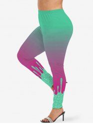 Plus Size Glitter Paint Drop Sequins Print Ombre Skinny Leggings -  