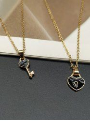 Valentines Lover's Heart Lock Key Pendant Couple Necklace -  