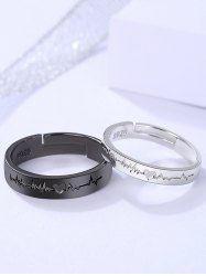 Fashion Valentines Heart Eletrocardiogram Graphic Carved Open Couple Rings -  