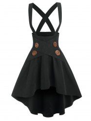 Mock Button Crossover High-low Suspender Skirt -  