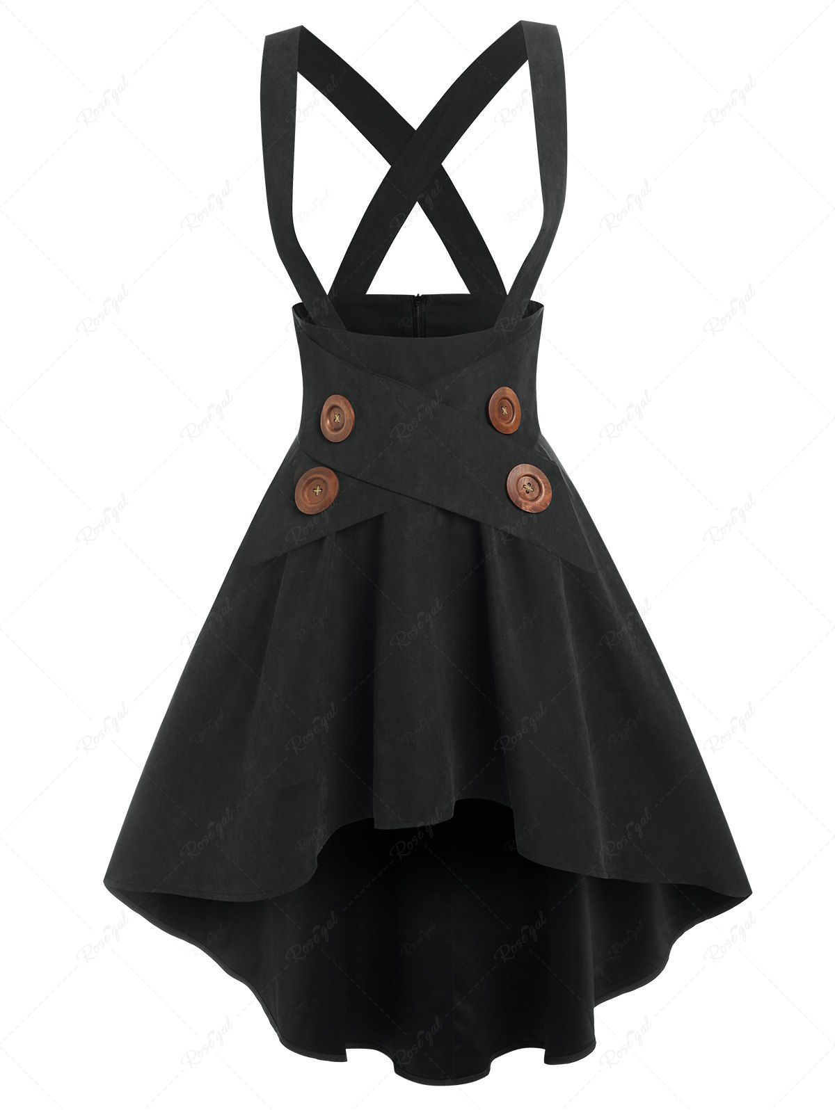 Hot Mock Button Crossover High-low Suspender Skirt  