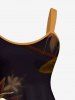Plus Size Glitter Ombre Lily Flower Leaf Print A Line Tank Dress -  