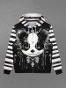 Gothic Dog Bowknot Tie Striped Painting Splatter Print Zipper Pocket Drawstring Fleece Lining Hoodie For Men -  