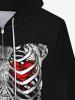 Gothic Bloody Heart Skeleton Print Valentines Zipper Pocket Drawstring Fleece Lining Hoodie For Men -  