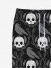 Gothic Skulls Bird Feather Floral Print Pocket Drawstring Sweatpants For Men -  