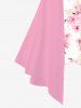 Plus Size Flower Print Asymmetric Patchwork 2 in 1 Short Sleeves T-shirt -  