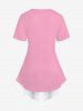 Plus Size Flower Print Asymmetric Patchwork 2 in 1 Short Sleeves T-shirt -  