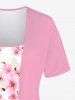 Plus Size Flower Print Asymmetric Patchwork 2 in 1 Short Sleeves T-shirt -  