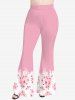 Plus Size Peach Blossom Print Pull On Flare Pants -  