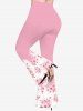 Plus Size Peach Blossom Print Pull On Flare Pants -  