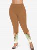 Plus Size Valentine's Day Heart Feather Vine Ombre Colorblock Print Leggings -  