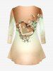 Plus Size Valentine's Day Heart Feather Vine Ombre Colorblock Print Long Sleeve T-shirt -  