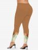 Plus Size Valentine's Day Heart Feather Vine Ombre Colorblock Print Leggings -  