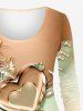 Plus Size Valentine's Day Heart Feather Vine Ombre Colorblock Print Long Sleeve T-shirt -  