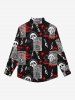 T-shirt Gothique Lettre Crâne Lune Soleil Peinture Eclaboussée Imprimés Boutonné pour Homme - Noir 3XL
