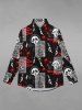 T-shirt Gothique Lettre Crâne Lune Soleil Peinture Eclaboussée Imprimés Boutonné pour Homme - Noir 3XL