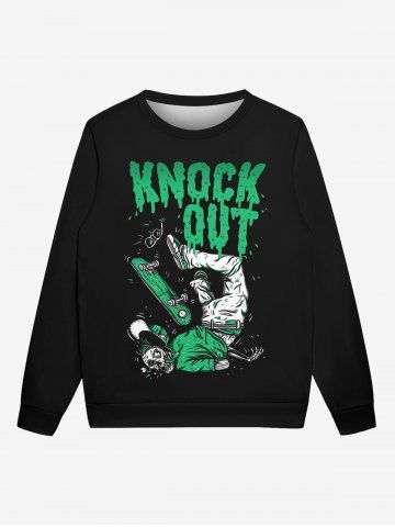Gothic Skull Man Skateboard Letters Print Pullover Long Sleeves Sweatshirt For Men - BLACK - XL