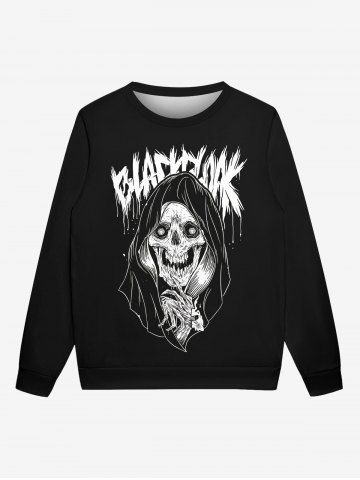 Gothic Skull Wizard Letters Print Pullover Long Sleeves Sweatshirt For Men - BLACK - 6XL