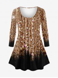 Plus Size Glitter Sparkling Sequins Water Drop Print Ombre Long Sleeves T-shirt -  