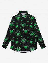 Gothic Heart Leaf Print Button Down Shirt For Men -  