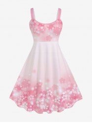 Plus Size Ombre Floral Print Valentines A Line Tank Dress -  