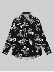Gothic Skulls Skeleton Drinking Print Button Down Shirt For Men -  