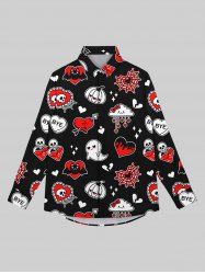 Gothic Valentine's Day Skulls Ghost Heart Cloud Star Bat Pumpkin Print Button Down Shirt For Men -  
