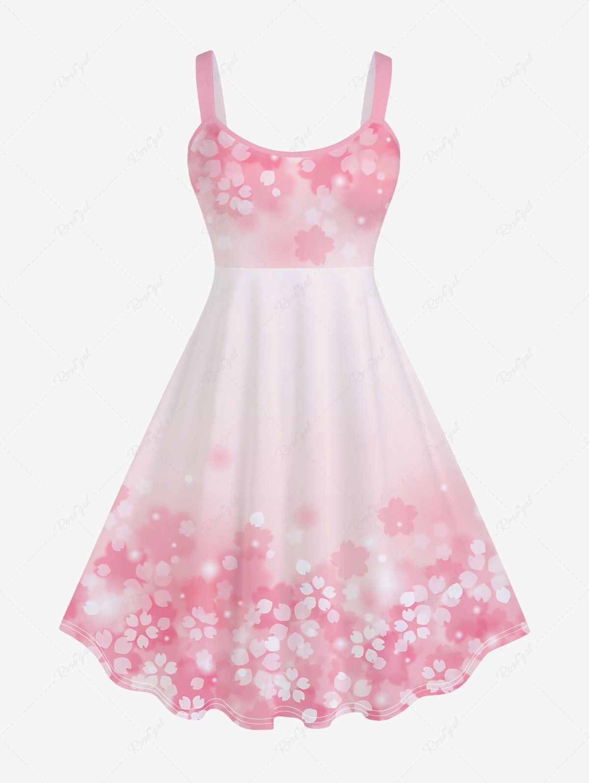 Cheap Plus Size Ombre Floral Print Valentines A Line Tank Dress  