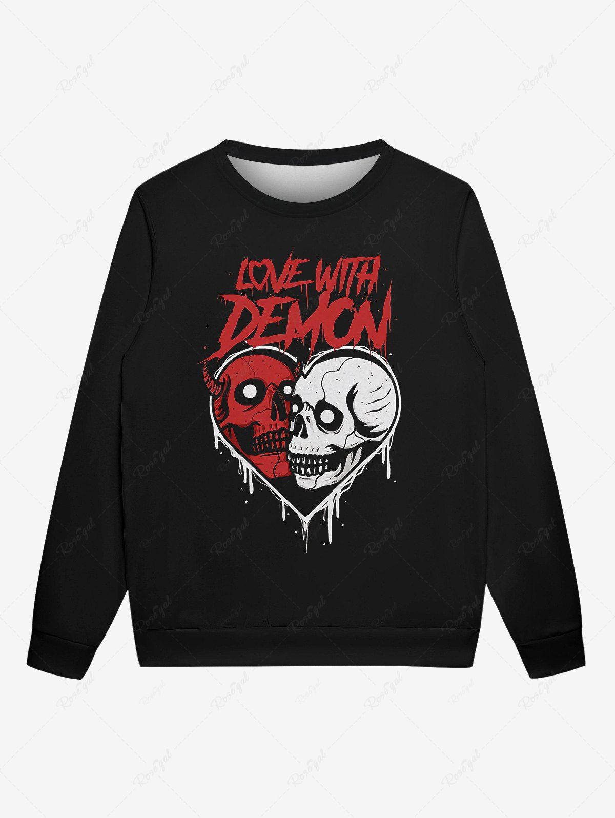 New Gothic Skulls Heart Letters Print Valentines Pullover Long Sleeves Sweatshirt For Men  