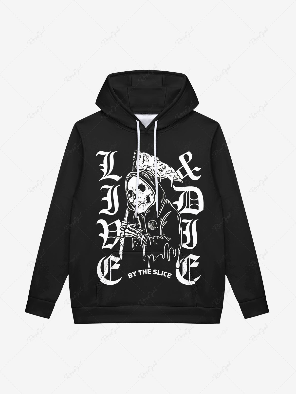 Shop Gothic Skull Wizard Sickle Letters Print Pocket Drawstring Fleece Lining Pullover Hoodie For Men  