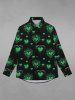 Gothic Heart Leaf Print Button Down Shirt For Men -  