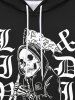 Sweat-Shirt à Capuche Manches Longues avec Cordon de Serrage à Imprimé Crâne et Inscriptions Style Gothique pour Hommes - Noir L