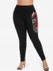 Plus Size Valentine's Day Rose Flower Birds Ripped Glass 3D Print Leggings -  