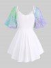 Plus Size Flutter Sleeves Colorful Colorblock Tie Dye Silver Stamping Frilled Textured Glitter Buckle Chain 2 in 1 Top -  